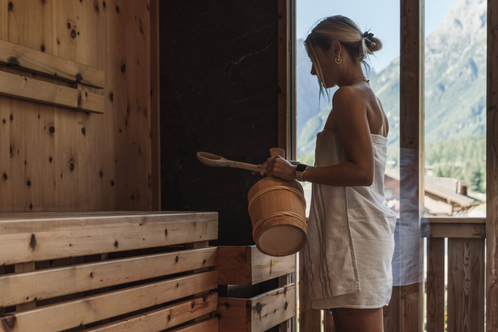 Entspannung in der privaten Sauna des Penthouse Schelllap in Sexten